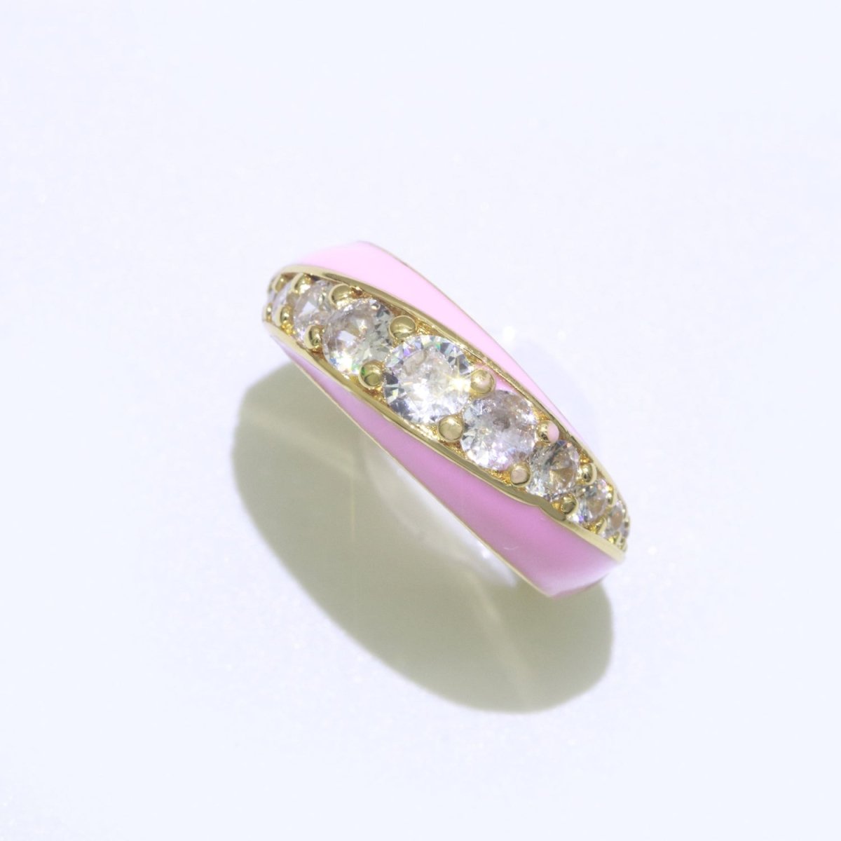Chunky Enamel Ring | Gold Filled Band Pastel Color Ring | Cubic Zirconia Stacking Open Ring Adjustable O-494 ~ O-503 - DLUXCA