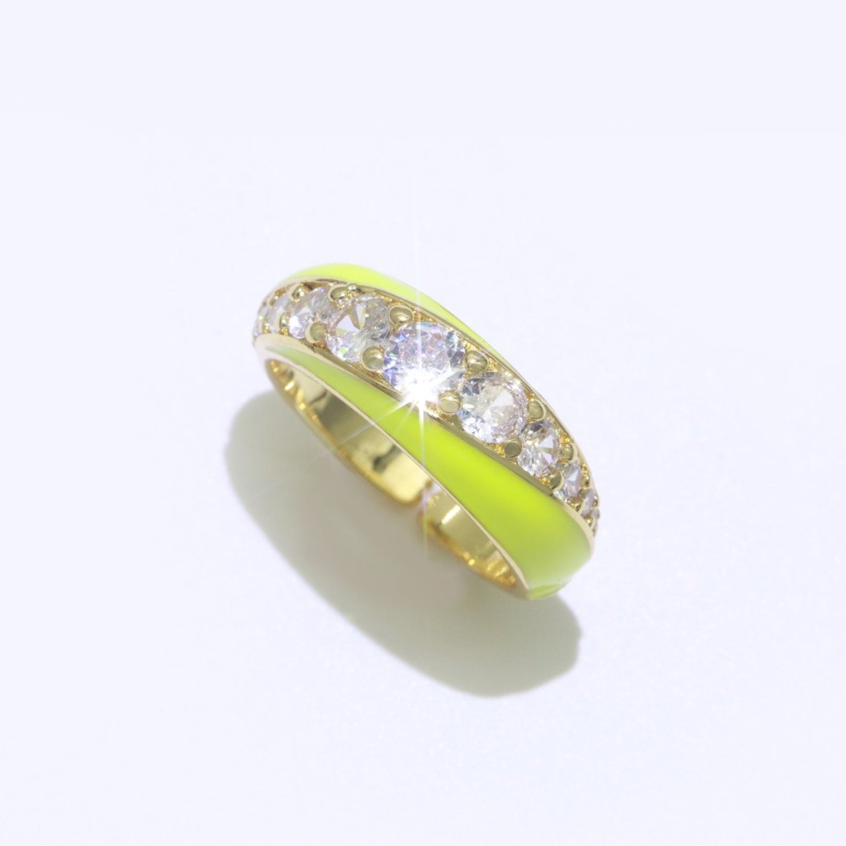 Chunky Enamel Ring | Gold Filled Band Pastel Color Ring | Cubic Zirconia Stacking Open Ring Adjustable O-494 ~ O-503 - DLUXCA