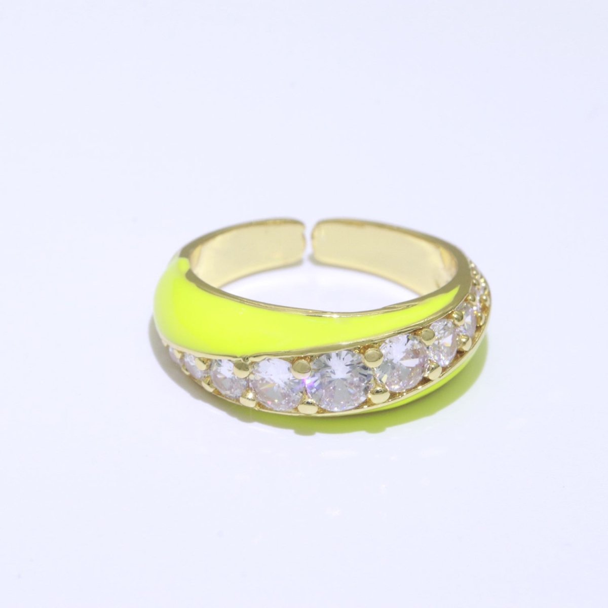Chunky Enamel Ring | Gold Filled Band Pastel Color Ring | Cubic Zirconia Stacking Open Ring Adjustable O-494 ~ O-503 - DLUXCA