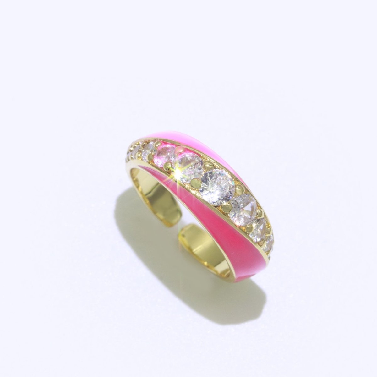 Chunky Enamel Ring | Gold Filled Band Pastel Color Ring | Cubic Zirconia Stacking Open Ring Adjustable O-494 ~ O-503 - DLUXCA