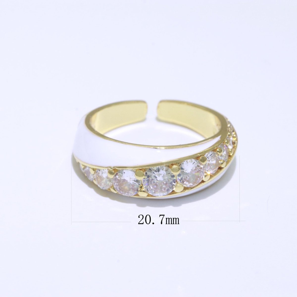 Chunky Enamel Ring | Gold Filled Band Pastel Color Ring | Cubic Zirconia Stacking Open Ring Adjustable O-494 ~ O-503 - DLUXCA