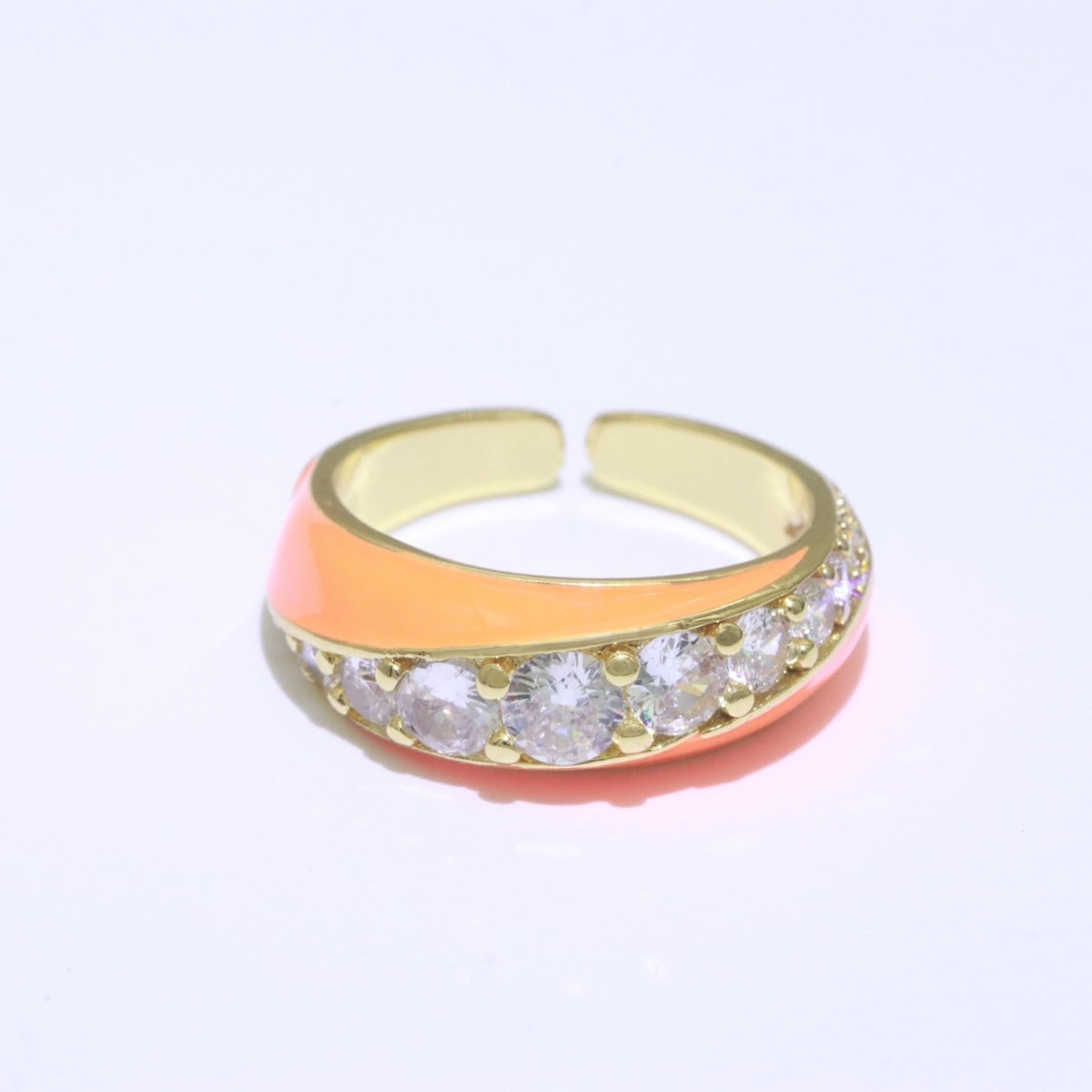 Chunky Enamel Ring | Gold Filled Band Pastel Color Ring | Cubic Zirconia Stacking Open Ring Adjustable O-494 ~ O-503 - DLUXCA