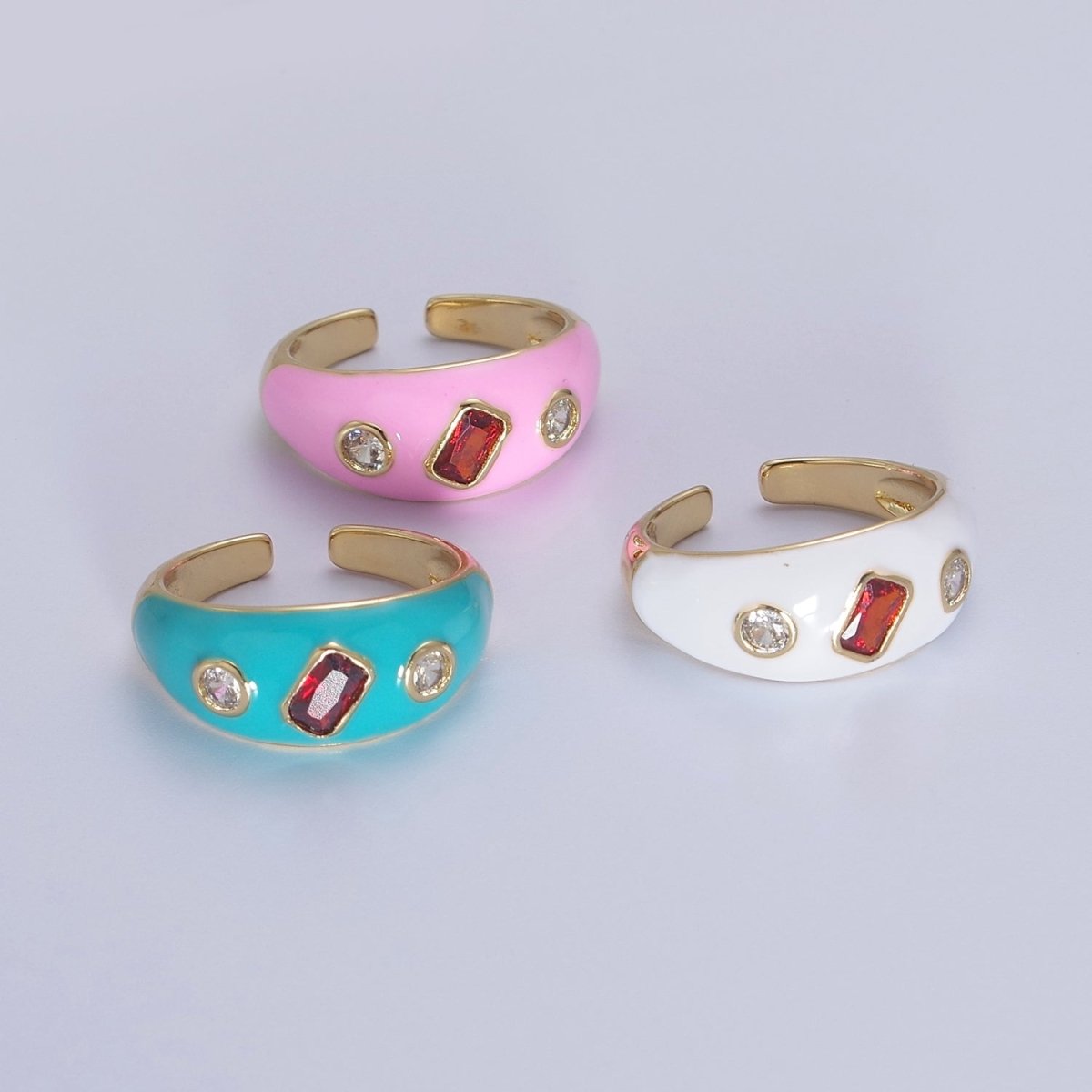 Chunky Enamel Teal Pink White Dome Ring Y2K Jewelry O-2195 O-2196 O-2197 - DLUXCA