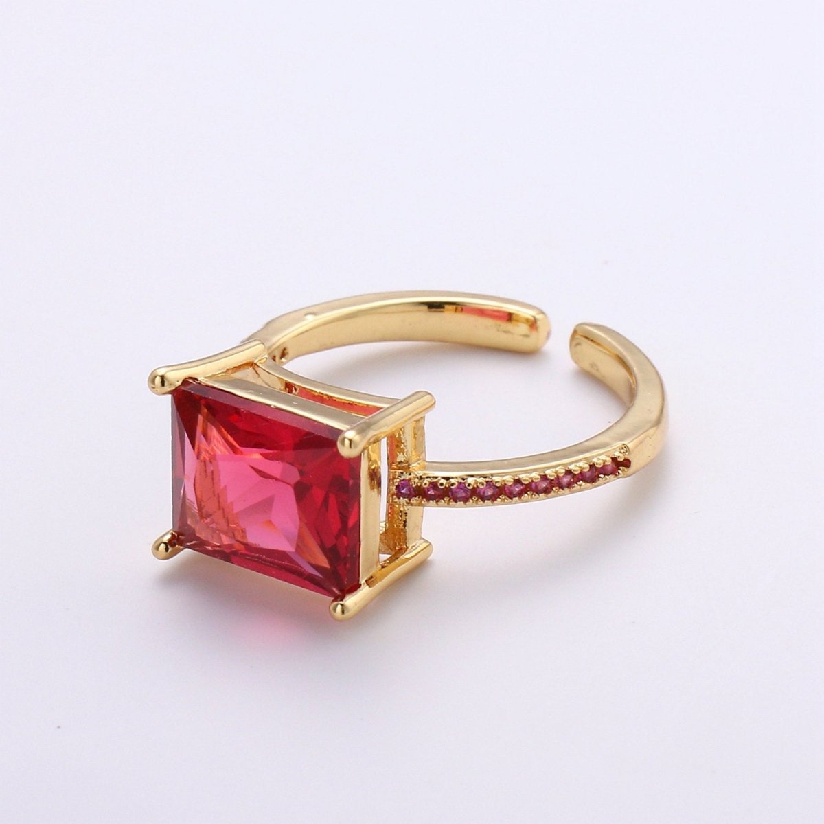 Chunky gemstone ring- cocktail gemstone ring - topaz ring - Dainty Gold Open ring - Adjustable Gold band ring - blue Green Red Teal Cz Ring R-094-R-097 - DLUXCA