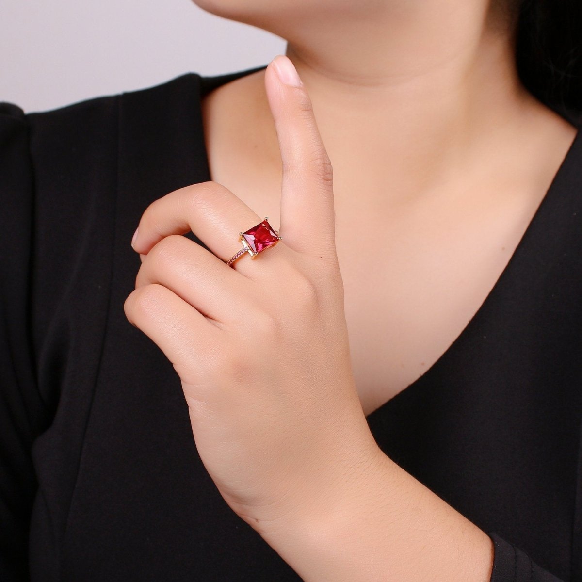 Chunky gemstone ring- cocktail gemstone ring - topaz ring - Dainty Gold Open ring - Adjustable Gold band ring - blue Green Red Teal Cz Ring R-094-R-097 - DLUXCA