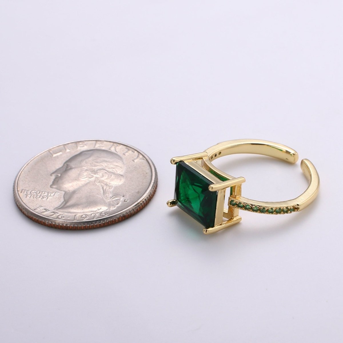 Chunky gemstone ring- cocktail gemstone ring - topaz ring - Dainty Gold Open ring - Adjustable Gold band ring - blue Green Red Teal Cz Ring R-094-R-097 - DLUXCA