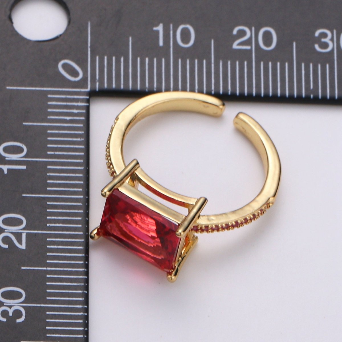 Chunky gemstone ring- cocktail gemstone ring - topaz ring - Dainty Gold Open ring - Adjustable Gold band ring - blue Green Red Teal Cz Ring R-094-R-097 - DLUXCA