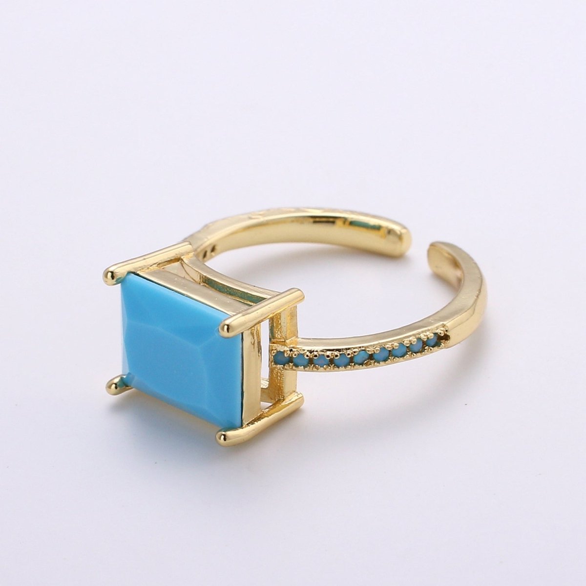 Chunky gemstone ring- cocktail gemstone ring - topaz ring - Dainty Gold Open ring - Adjustable Gold band ring - blue Green Red Teal Cz Ring R-094-R-097 - DLUXCA