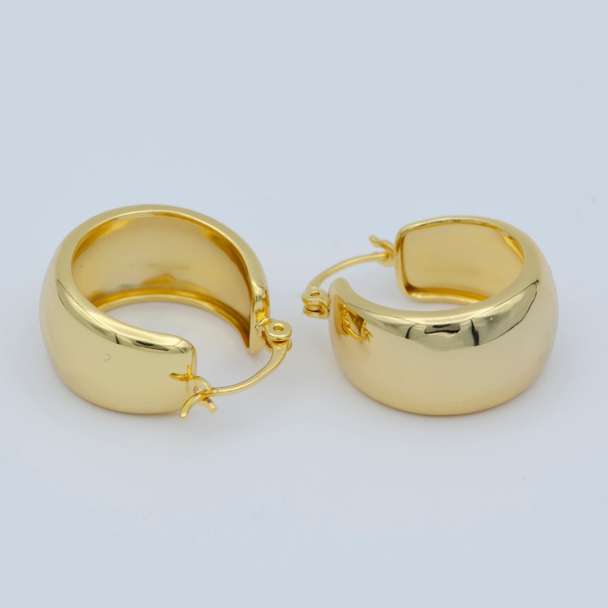 Chunky Gold Earrings, Minimalist Wide Dome Hoop Earrings in 24k Gold Filled Available in Thick Gold Chunky Hoops P-265 - DLUXCA