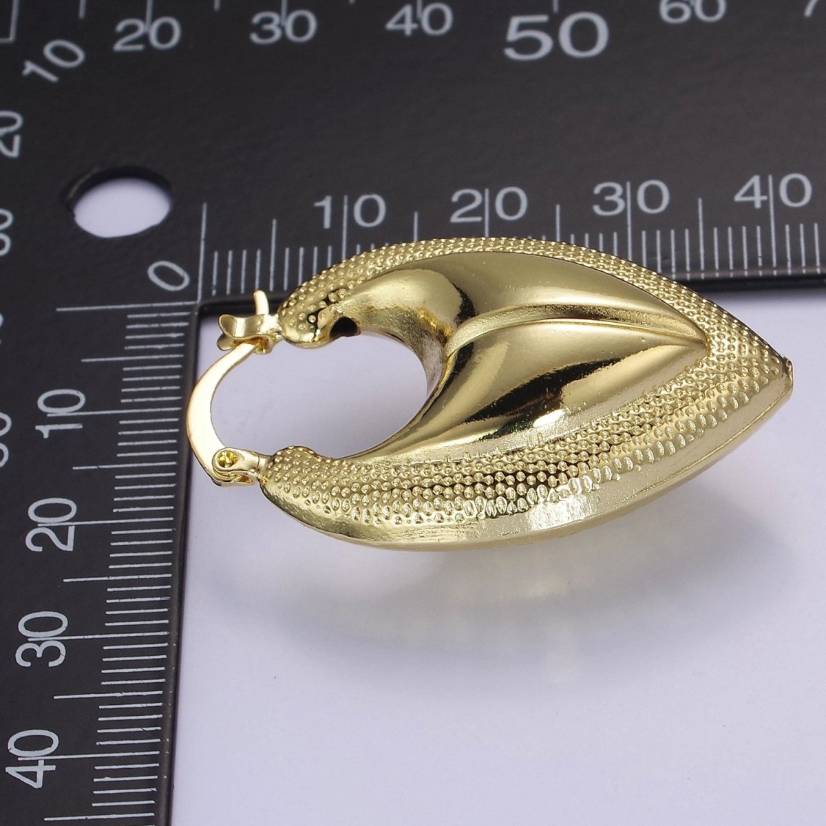 Chunky Gold Fortune Cookie Hoop Earring Bold V Shaped Hoop V-113 - DLUXCA