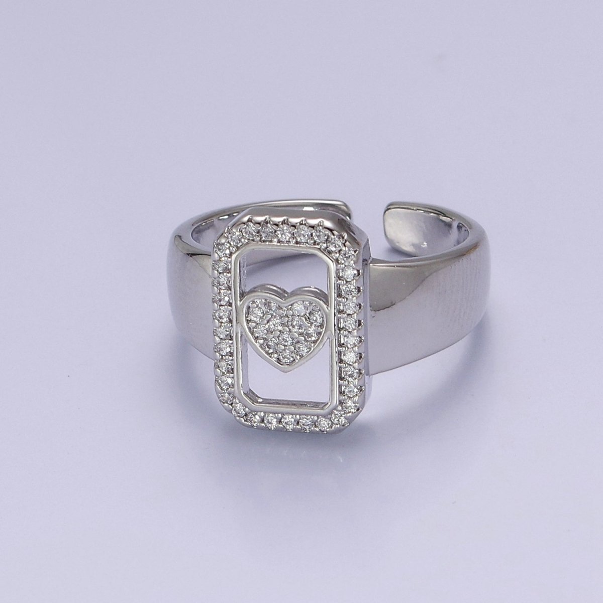 Chunky Gold Heart ring CZ Heart ring, trendy heart ring, Silver heart ring, Big Tag Heart Jewelry O-2045 O-2046 - DLUXCA