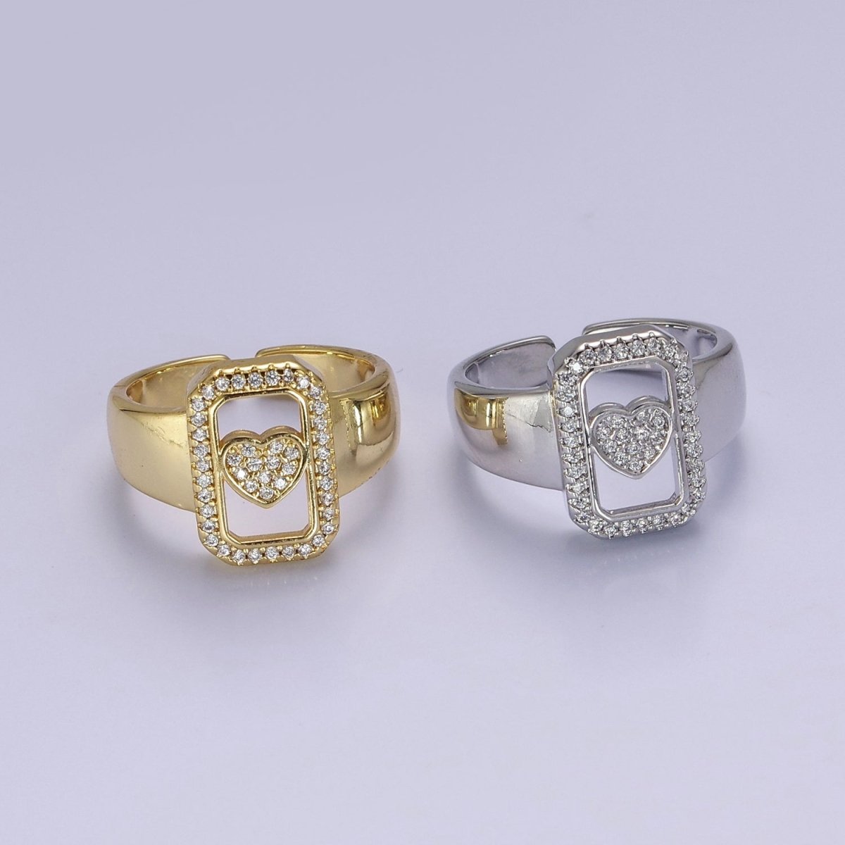 Chunky Gold Heart ring CZ Heart ring, trendy heart ring, Silver heart ring, Big Tag Heart Jewelry O-2045 O-2046 - DLUXCA