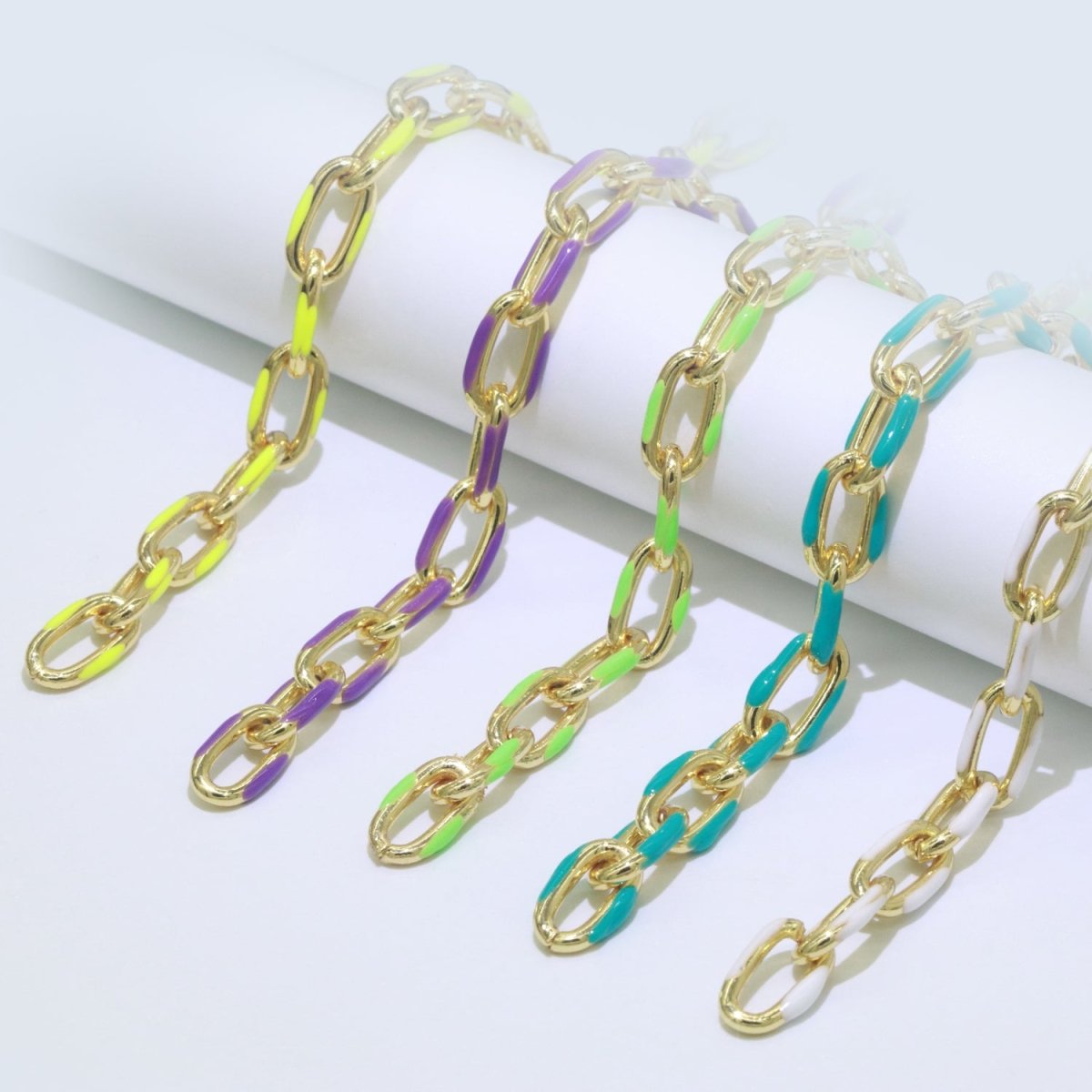 Chunky Gold Multi-Color Enamel CABLE Chain by Yard, Link Cable Thick Elongate Chain, Wholesale Bulk Roll Chain Jewelry | ROLL-517, ROLL-518, ROLL-519, ROLL-520, ROLL-521, ROLL-522, ROLL-523, ROLL-524, ROLL-525, ROLL-526 Clearance Pricing - DLUXCA