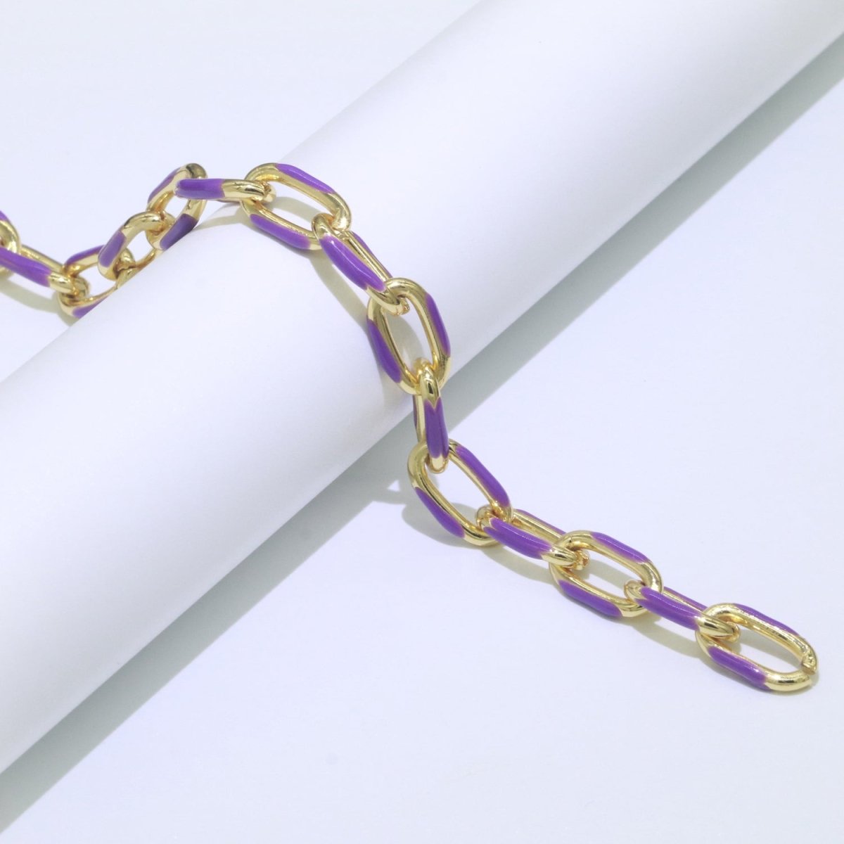 Chunky Gold Multi-Color Enamel CABLE Chain by Yard, Link Cable Thick Elongate Chain, Wholesale Bulk Roll Chain Jewelry | ROLL-517, ROLL-518, ROLL-519, ROLL-520, ROLL-521, ROLL-522, ROLL-523, ROLL-524, ROLL-525, ROLL-526 Clearance Pricing - DLUXCA