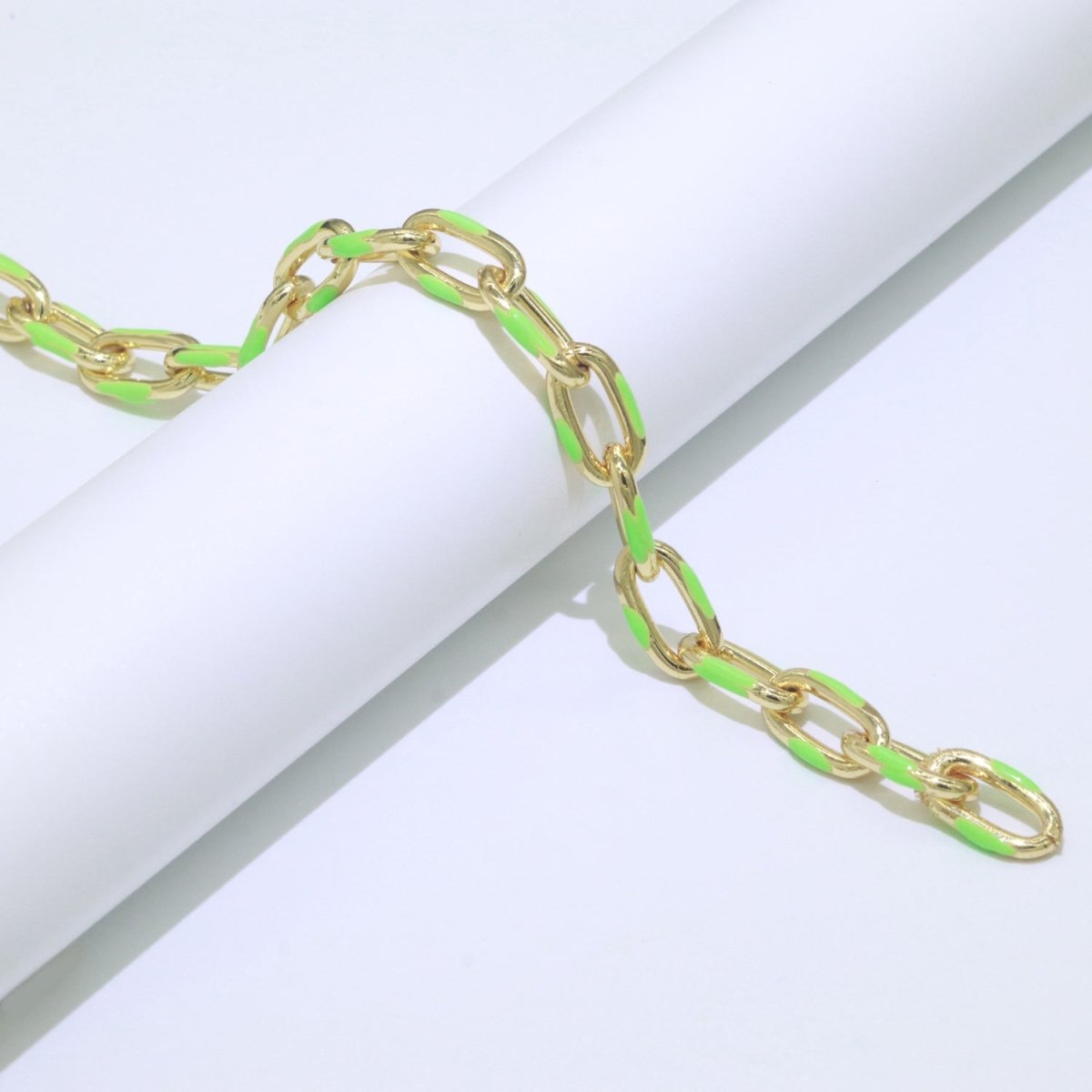 Chunky Gold Multi-Color Enamel CABLE Chain by Yard, Link Cable Thick Elongate Chain, Wholesale Bulk Roll Chain Jewelry | ROLL-517, ROLL-518, ROLL-519, ROLL-520, ROLL-521, ROLL-522, ROLL-523, ROLL-524, ROLL-525, ROLL-526 Clearance Pricing - DLUXCA