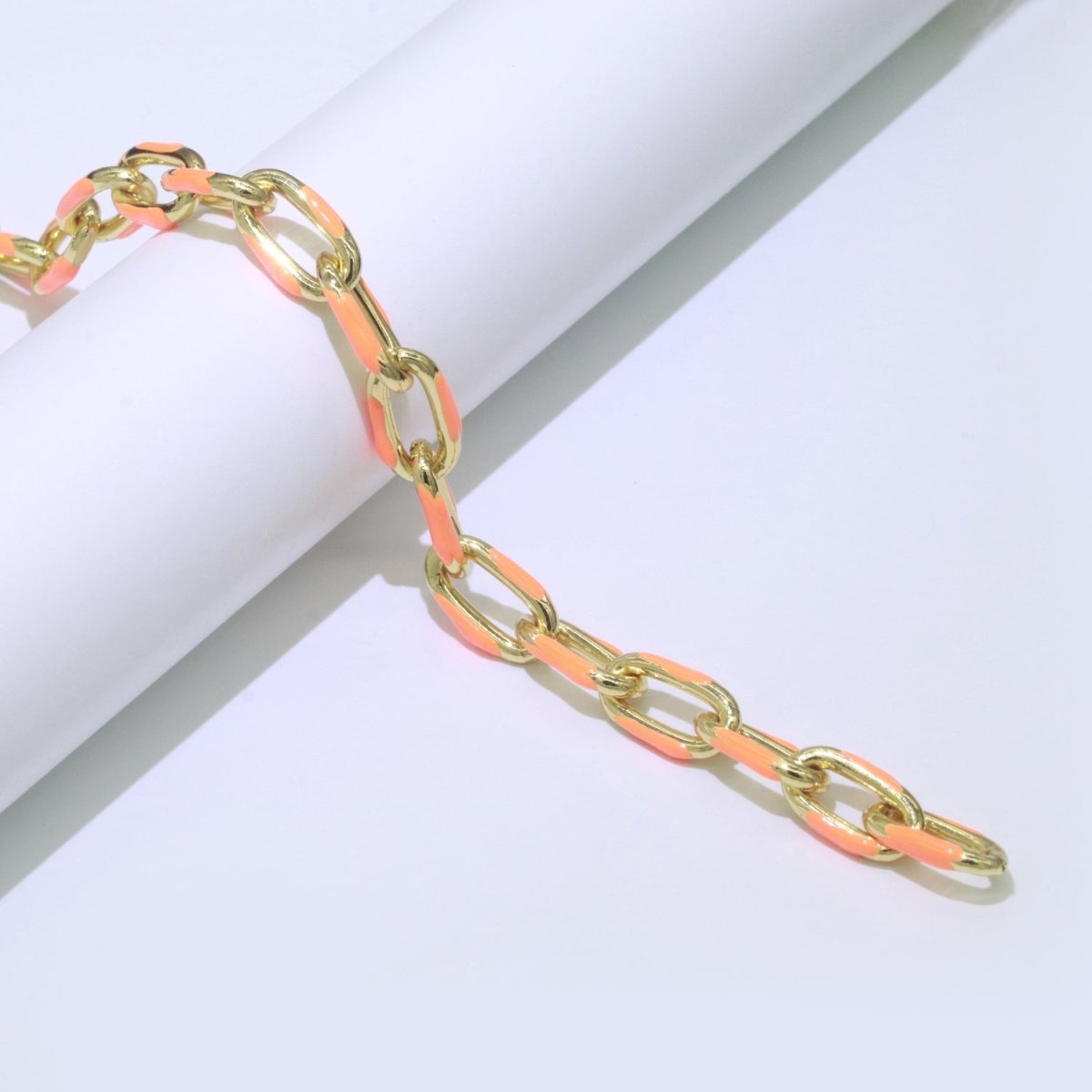 Chunky Gold Multi-Color Enamel CABLE Chain by Yard, Link Cable Thick Elongate Chain, Wholesale Bulk Roll Chain Jewelry | ROLL-517, ROLL-518, ROLL-519, ROLL-520, ROLL-521, ROLL-522, ROLL-523, ROLL-524, ROLL-525, ROLL-526 Clearance Pricing - DLUXCA