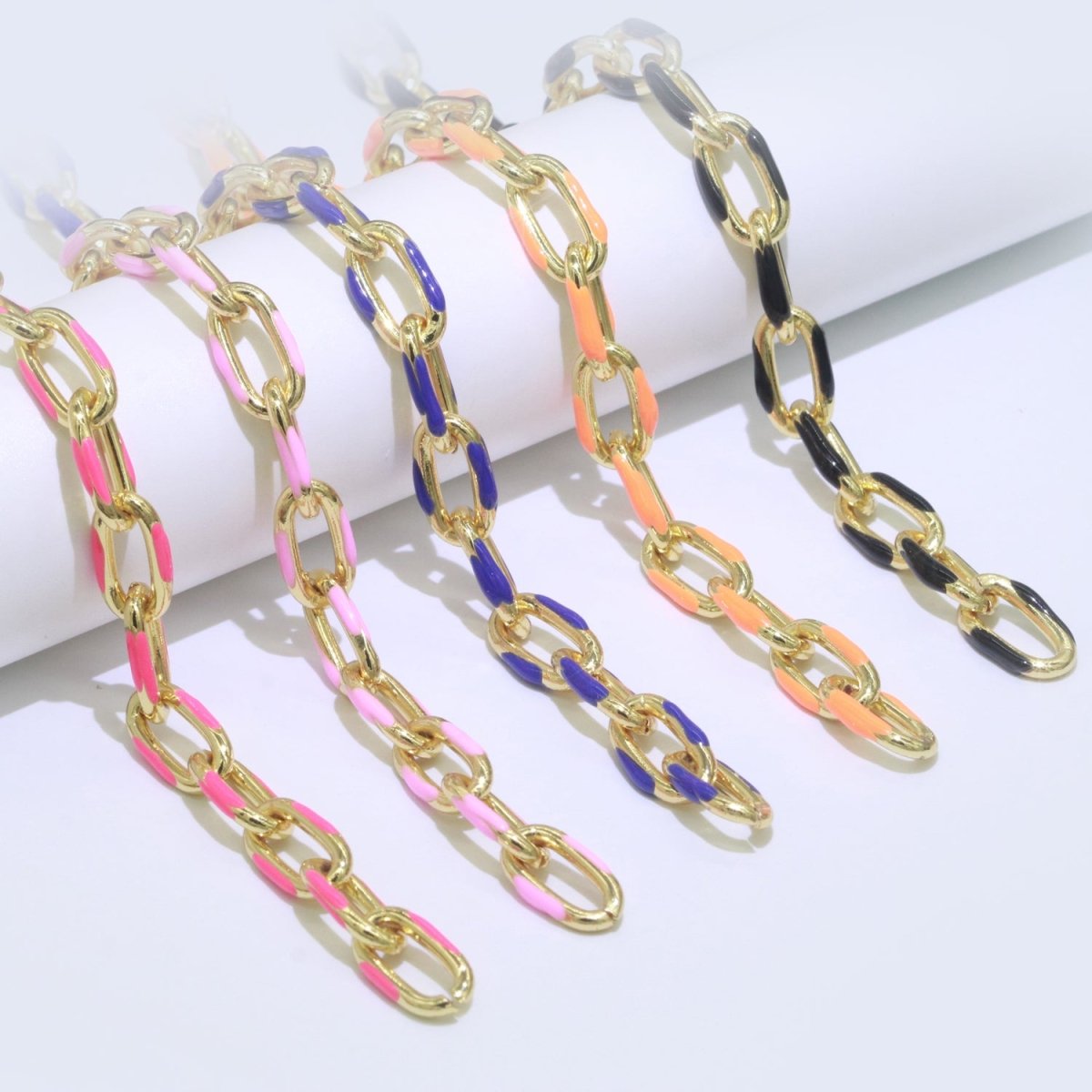 Chunky Gold Multi-Color Enamel CABLE Chain by Yard, Link Cable Thick Elongate Chain, Wholesale Bulk Roll Chain Jewelry | ROLL-517, ROLL-518, ROLL-519, ROLL-520, ROLL-521, ROLL-522, ROLL-523, ROLL-524, ROLL-525, ROLL-526 Clearance Pricing - DLUXCA