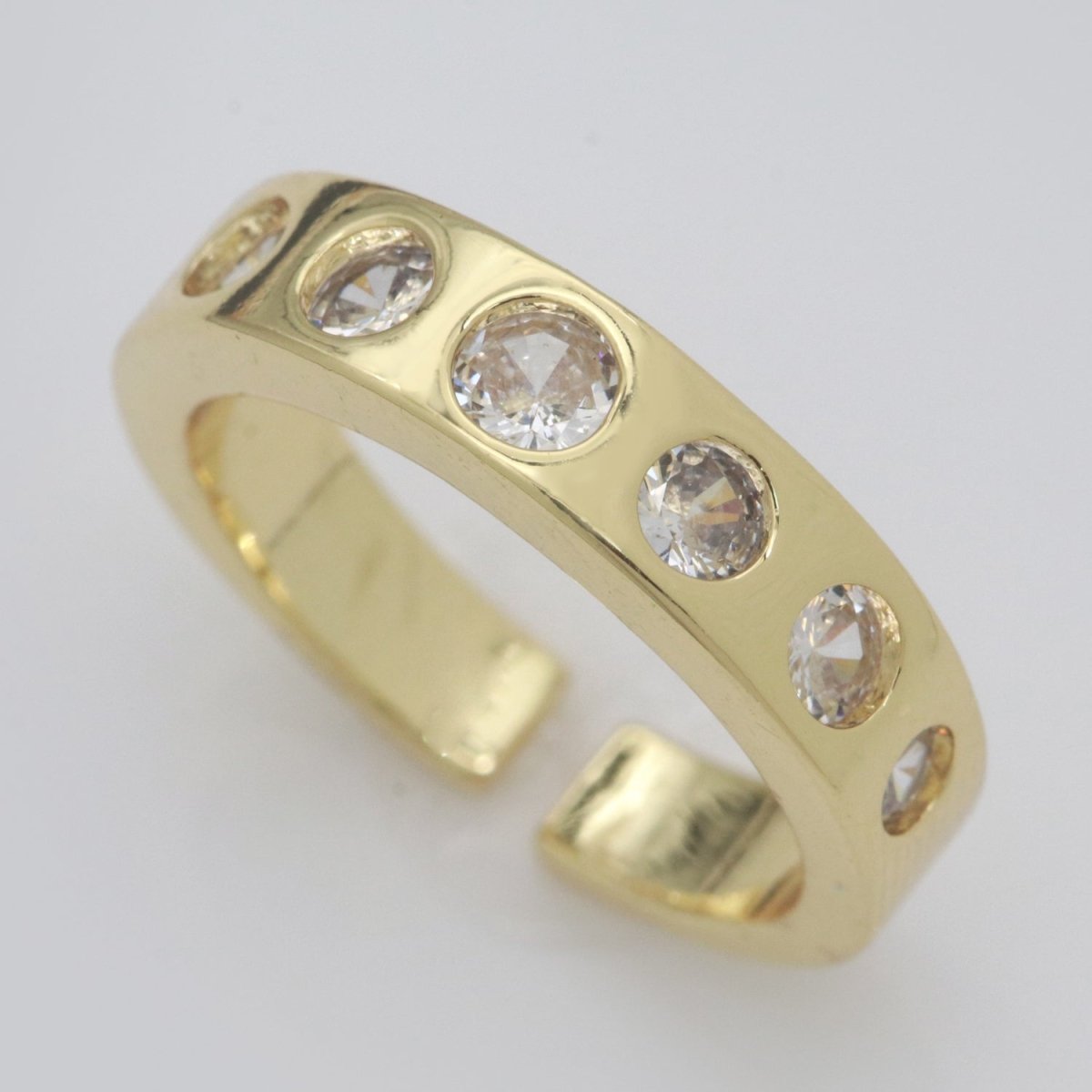 Chunky Gold Ring, Open Gold Adjustable Ring Multi Color Cz Stone S-193 ~ S-197 - DLUXCA