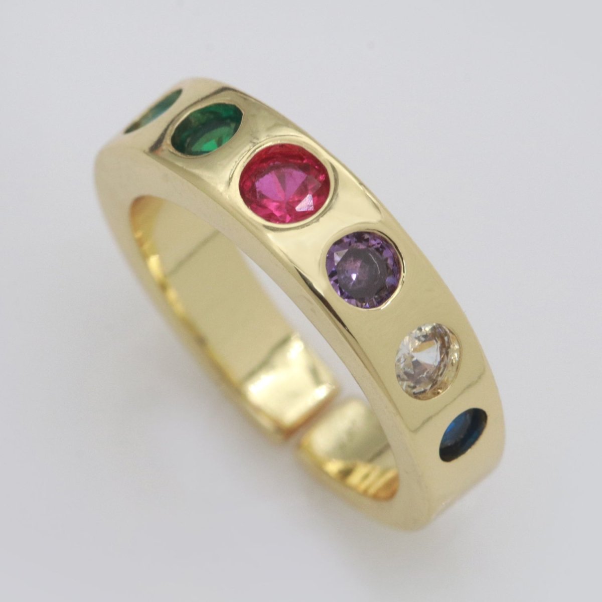 Chunky Gold Ring, Open Gold Adjustable Ring Multi Color Cz Stone S-193 ~ S-197 - DLUXCA
