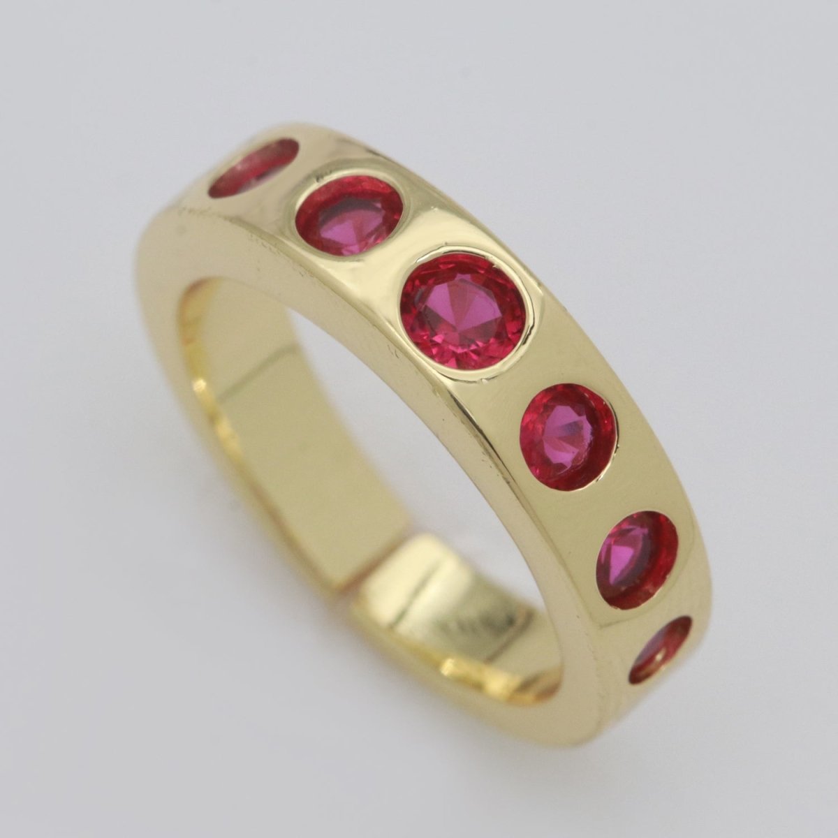 Chunky Gold Ring, Open Gold Adjustable Ring Multi Color Cz Stone S-193 ~ S-197 - DLUXCA