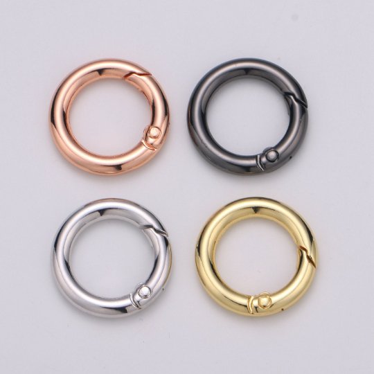 Chunky Gold Spring Gate Ring, Circle Push Gate ring 24mm Round Ring, Charm Holder 24K Gold Filled Clasp for Link Chain Connector L-036~L-038 L041 - DLUXCA