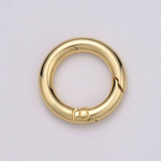 Chunky Gold Spring Gate Ring, Circle Push Gate ring 24mm Round Ring, Charm Holder 24K Gold Filled Clasp for Link Chain Connector L-036~L-038 L041 - DLUXCA