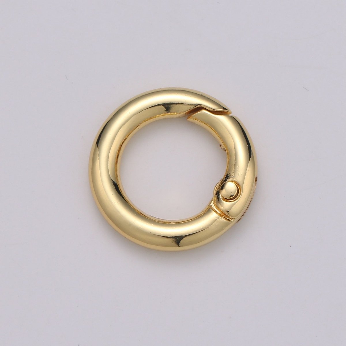 Chunky Gold Spring Gate Ring, Push Gate ring, 20mm Round Ring, Charm Holder 24K Gold Filled Clasp for Link Chain Connector L-032~L035 L084 L085 - DLUXCA
