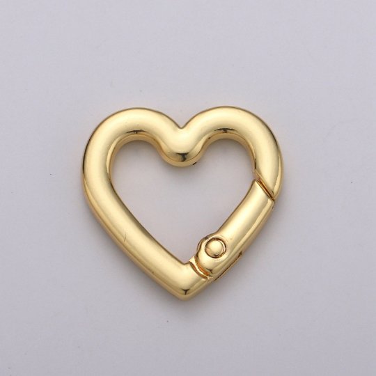 Chunky Gold Spring Gate Ring, Push Gate ring, 22x22mm Heart Clasp Charm Holder 24K Gold Filled Clasp for Link Chain Connector Supp-990 L-054 L-055 - DLUXCA