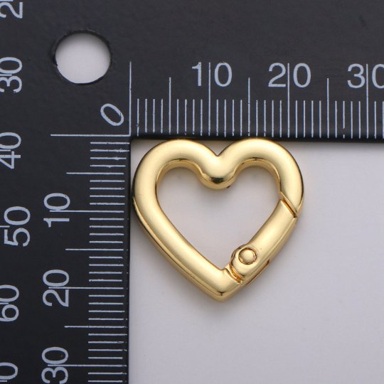 Chunky Gold Spring Gate Ring, Push Gate ring, 22x22mm Heart Clasp Charm Holder 24K Gold Filled Clasp for Link Chain Connector Supp-990 L-054 L-055 - DLUXCA