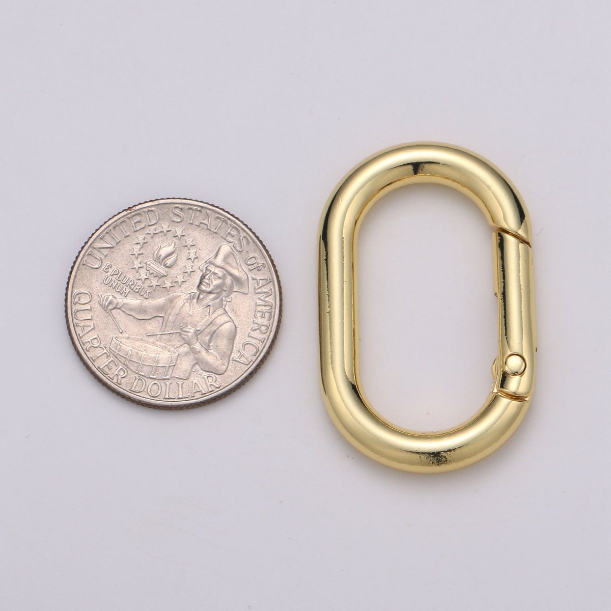 Chunky Gold Spring Gate Ring, Push Gate ring, 24x38mm Oval Ring, Charm Holder 24K Gold Filled Clasp for Link Chain Connector L-044~L-047 - DLUXCA