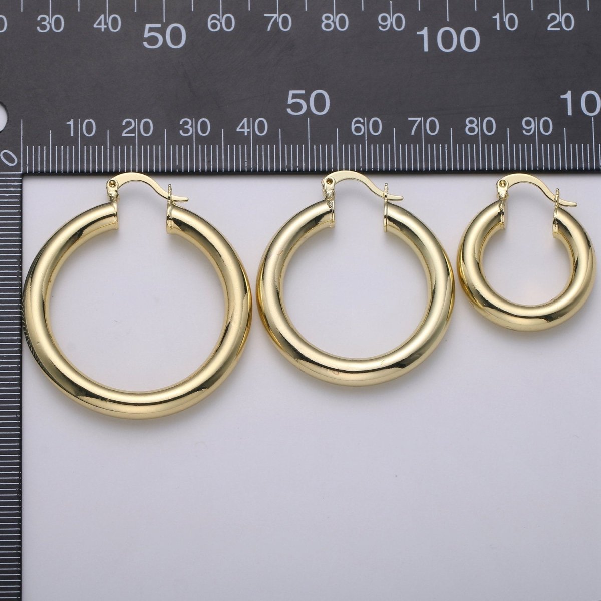 Chunky Lightweight Hoop Earrings - Hollow Light Hoop Earrings - Big Gold Hoops - Simple Everyday Earrings 40mm, 35mm, 30mm, 25mm, 20mm Q-460 - Q-463 - DLUXCA