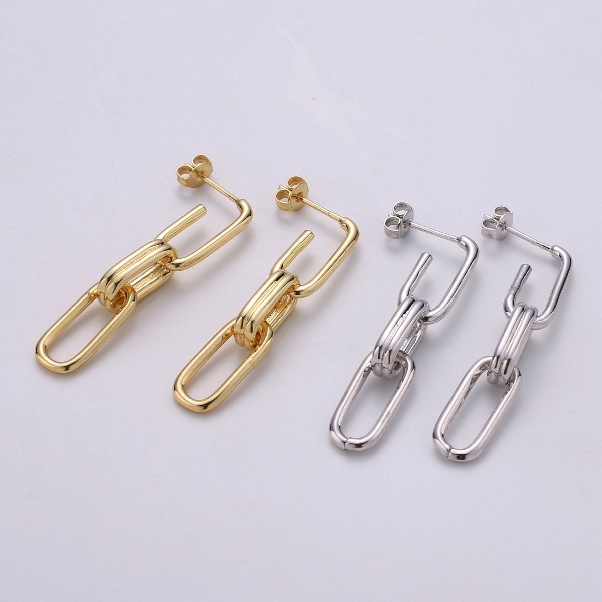 Chunky Link Hoops,Gold Link Hoops,Rectangle Hoops,Gold Hoops,Minimalist Earrings, Silver Hoops,Dangle Link Earrings,Gold Drop Earrings Q-160 - DLUXCA