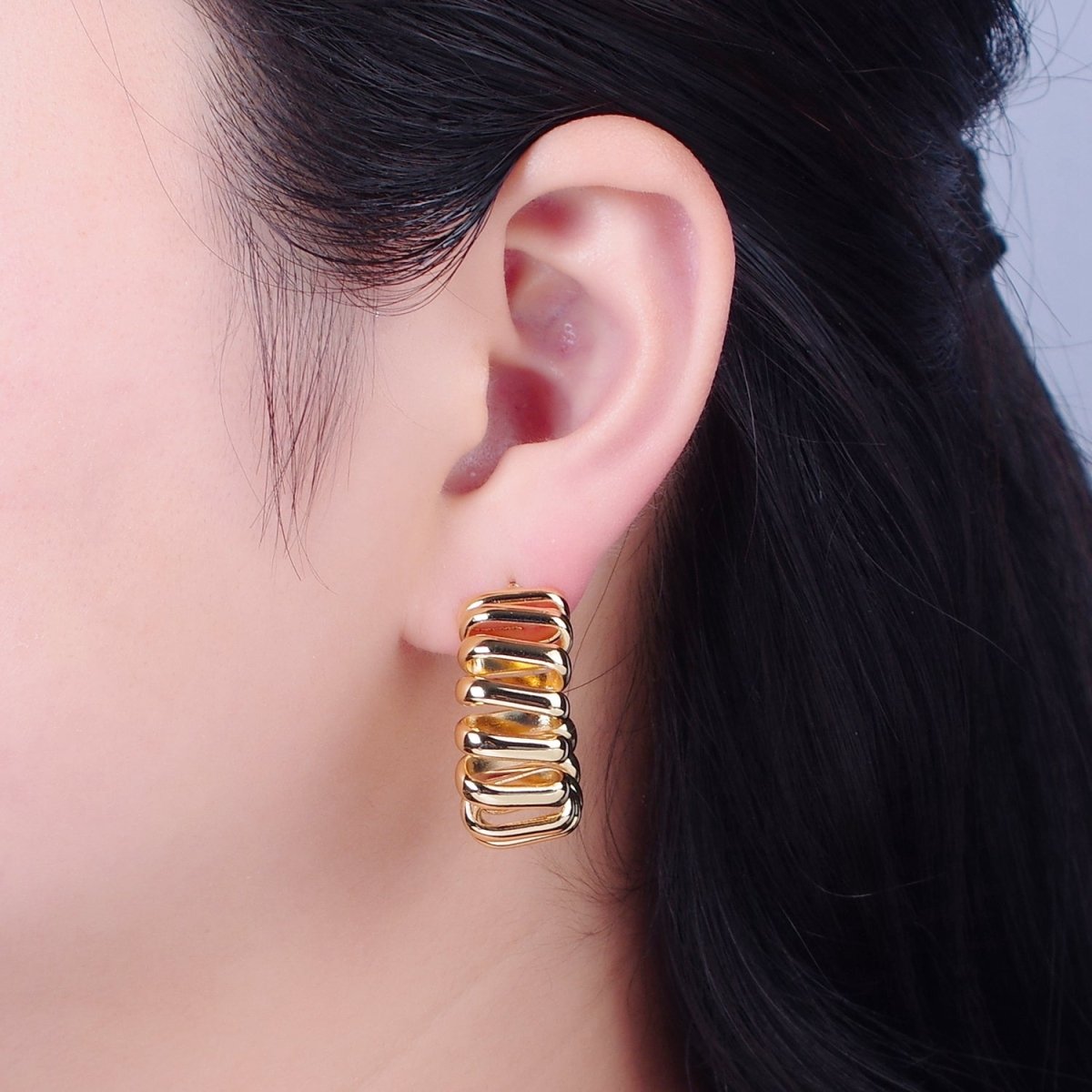 Chunky Modern Unique Hoop Spiral Silver Hoop Earring T-516 T-517 - DLUXCA