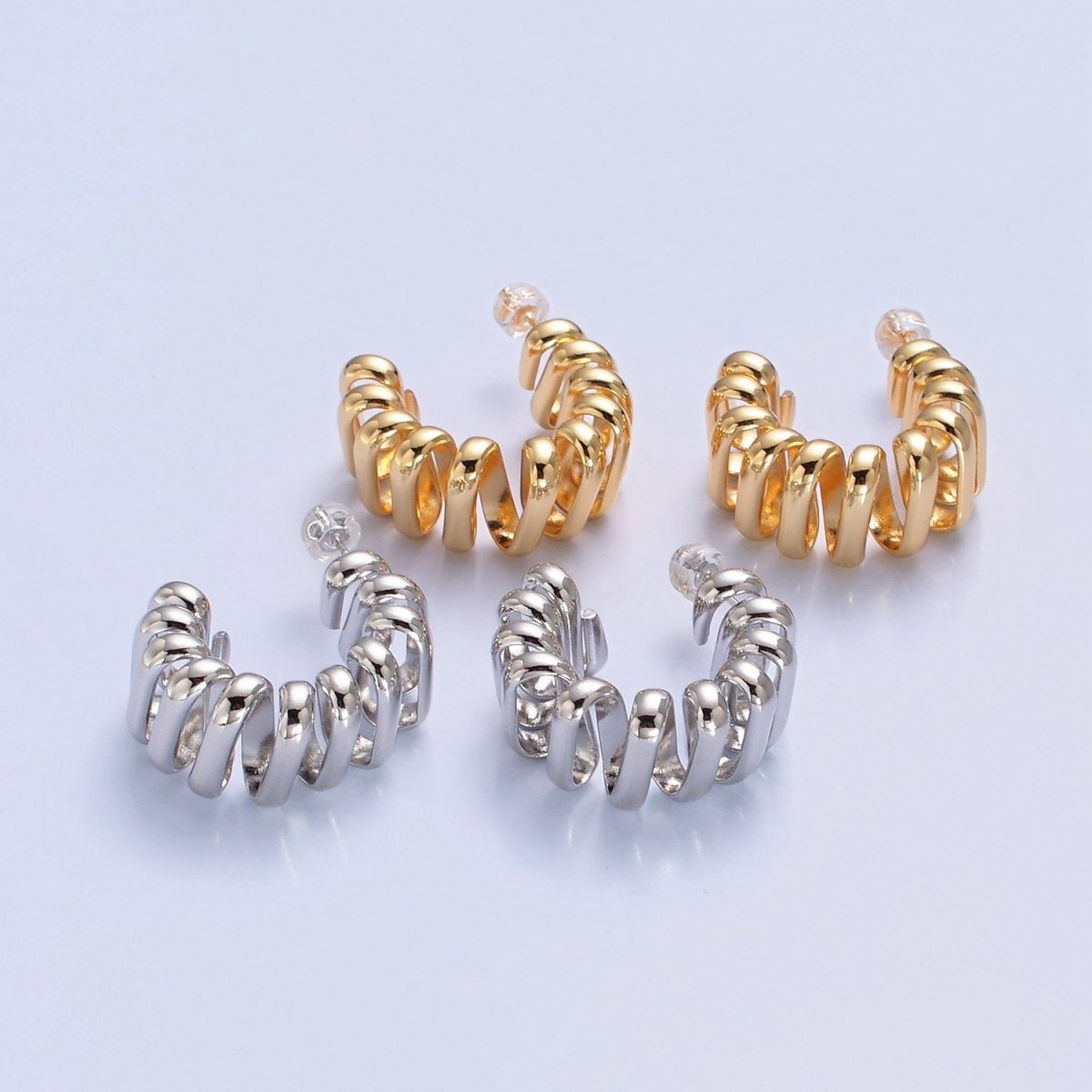 Chunky Modern Unique Hoop Spiral Silver Hoop Earring T-516 T-517 - DLUXCA