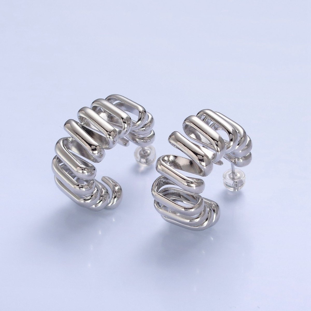 Chunky Modern Unique Hoop Spiral Silver Hoop Earring T-516 T-517 - DLUXCA