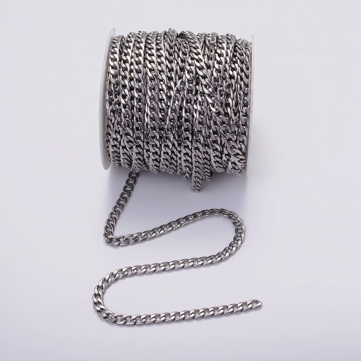 Chunky Silver Miami Cuban Curb Chain by Yard Soldered Closed 8.4mm links | ROLL-1491 - DLUXCA