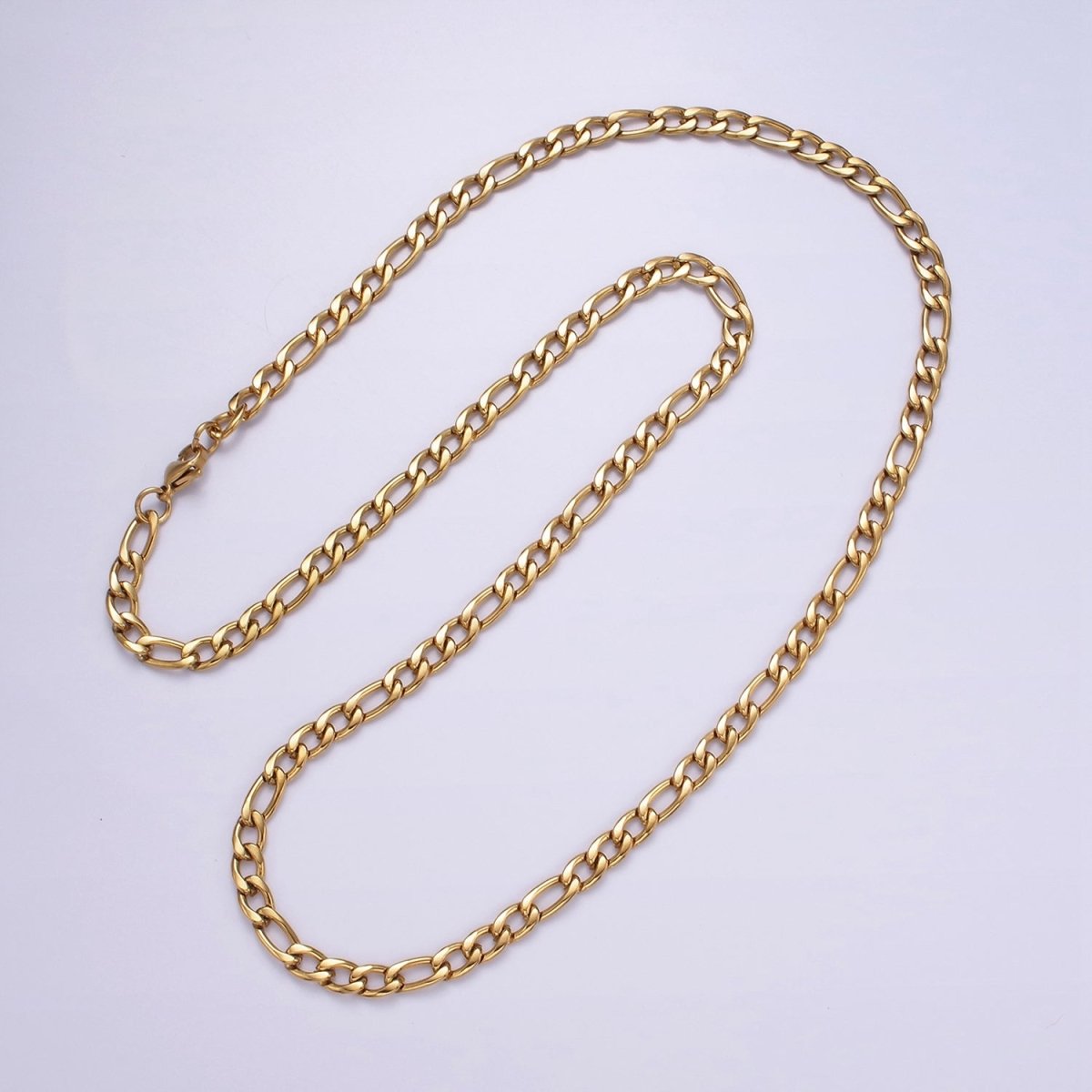 Chunky Stainless Steel 5mm Figaro 20 Inch, 22 Inch, 24 Inch Layering Chain Necklace | WA-2312 - WA-2314 Clearance Pricing - DLUXCA