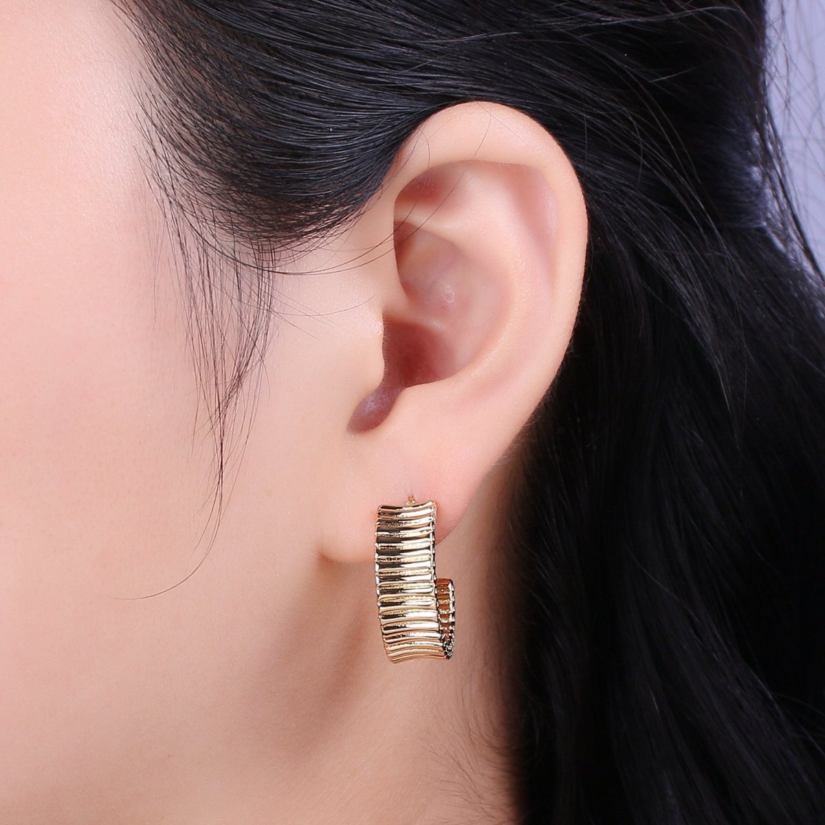 Chunky Striped hoop earrings, Modern hoop earrings 24K Gold Filled Hoop earrings T-230 - DLUXCA