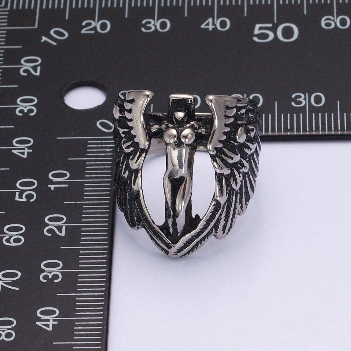 Chunky Vintage Archangel Ring Silver Feather Angel Wing Stainless Steel Ring O-858 O-859 - DLUXCA