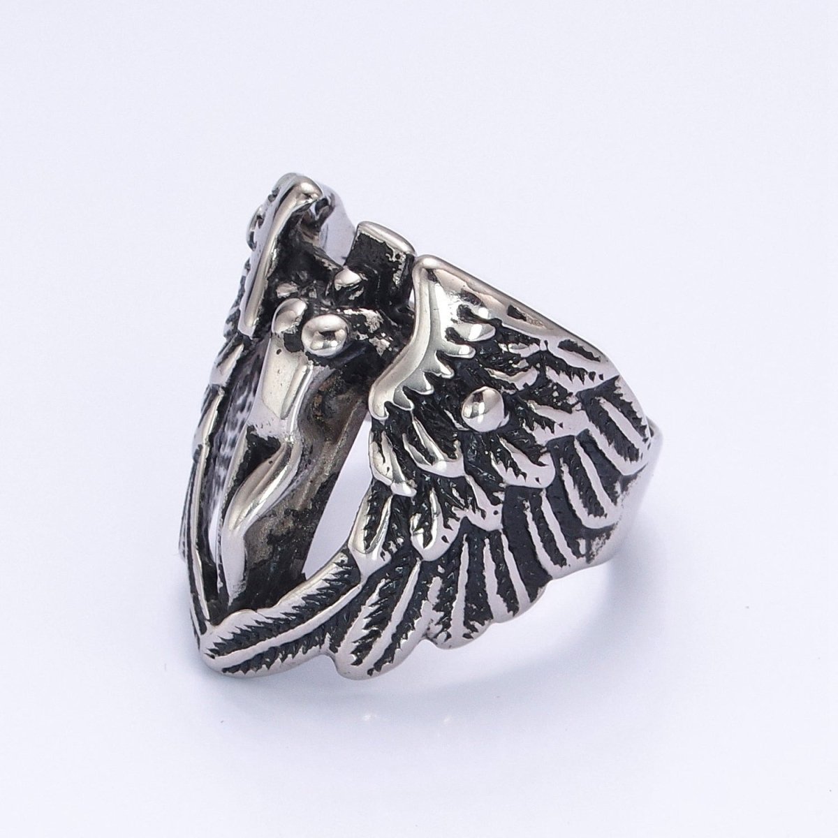 Chunky Vintage Archangel Ring Silver Feather Angel Wing Stainless Steel Ring O-858 O-859 - DLUXCA