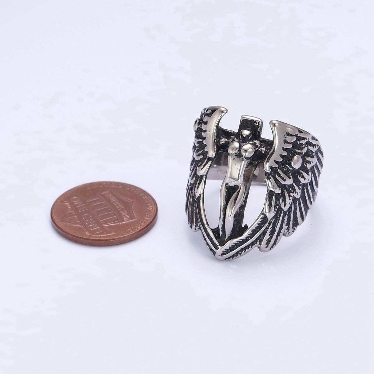 Chunky Vintage Archangel Ring Silver Feather Angel Wing Stainless Steel Ring O-858 O-859 - DLUXCA