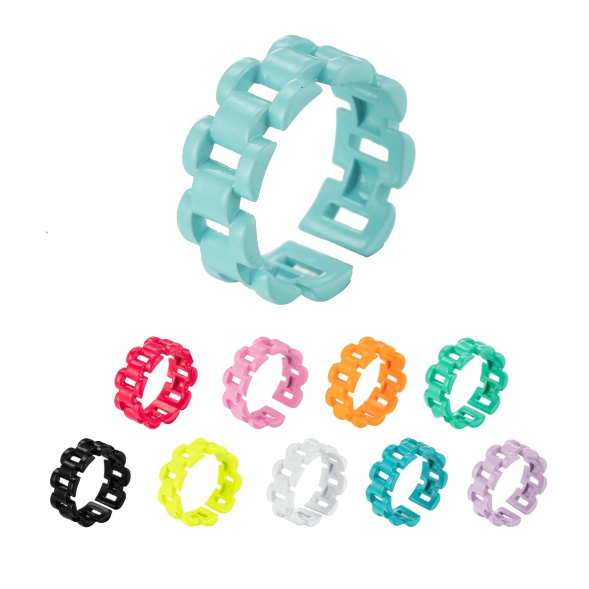 Chunky Y2K style retro ring Open Adjustable Colorful Watch Chain Link ring Summer Trend Rings Neon Enamel Chain for Fun Stackable Jewelryg Yellow Green Blue Purple Pink Teal Neon Ring Jewelry Size 6.5 - DLUXCA