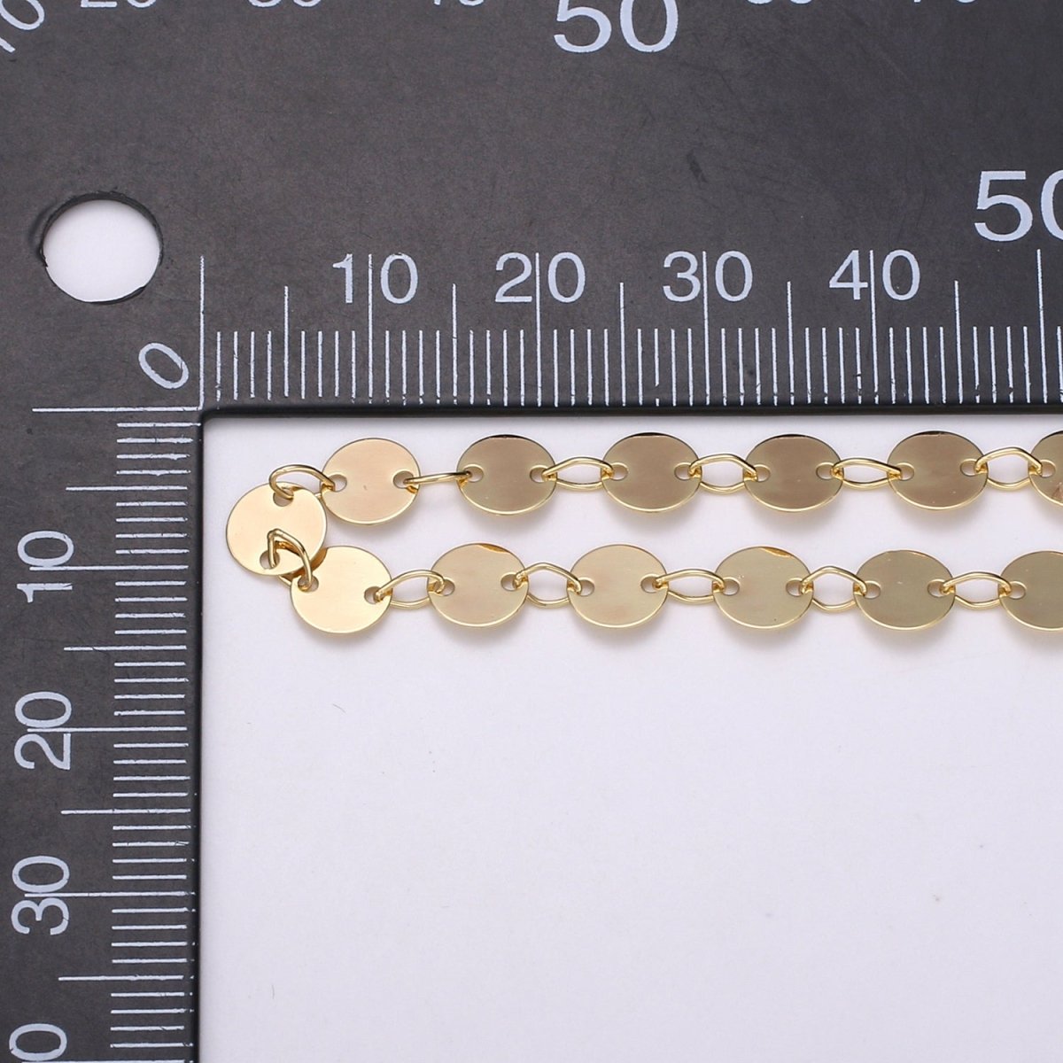 Circle Charm 16K Gold Chain by Yard, Round Disc Charm Chain, Wholesale Bulk Roll Chain for Jewelry Making, Thickness 6mm, DESIGNED Chain | ROLL-009 Clearance Pricing - DLUXCA