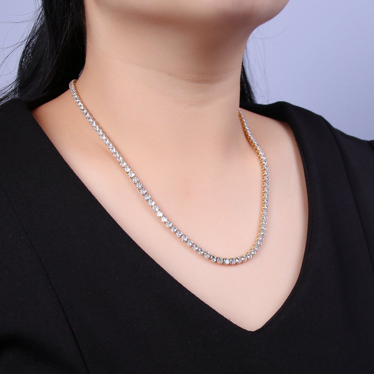 Classic Cubic Zirconia Tennis Necklace , Diamond Necklace , 14K Gold Filled Tennis Adjustable Necklace, Gift for her | WA-602 Clearance Pricing - DLUXCA