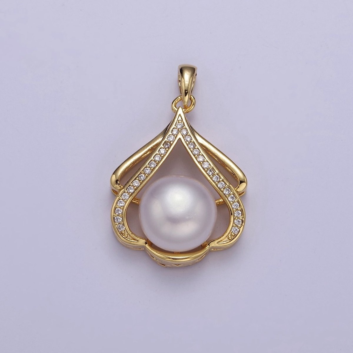 Classic Gold Vintage Style Pearl Pendant With Clear Cubic Zirconia Stone Charm for Minimalist Jewelry Dangle Charm J-466 - DLUXCA