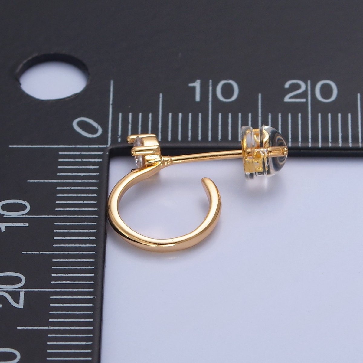 Classic Hoop Earring with CZ Stone Stud T-474 - DLUXCA