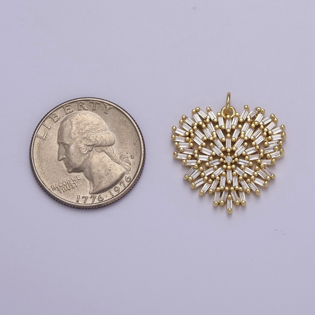 Clear Baguette Heart Charm Unique Heart Shaped CZ Charm E-667 - DLUXCA