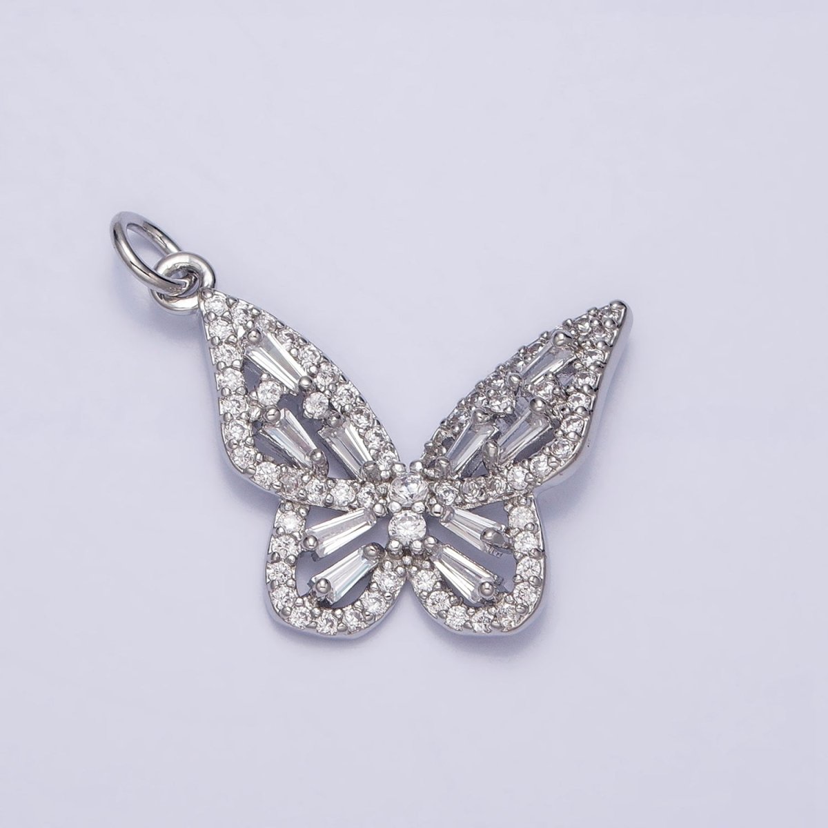 Clear Baguette Micro Paved CZ Butterfly Mariposa Add-On Charm in Silver & Gold | AC709 AC710 - DLUXCA