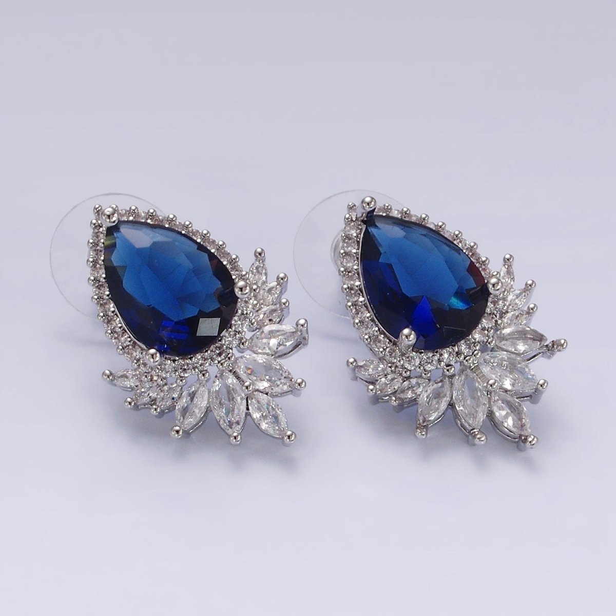 Clear, Black, Red, Green, Blue, Pink, Yellow, Baby Blue CZ Marquise Micro Paved Stud Earrings in Gold & Silver | AE262 - AE274 - DLUXCA