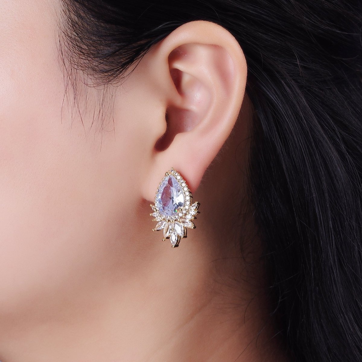 Clear, Black, Red, Green, Blue, Pink, Yellow, Baby Blue CZ Marquise Micro Paved Stud Earrings in Gold & Silver | AE262 - AE274 - DLUXCA